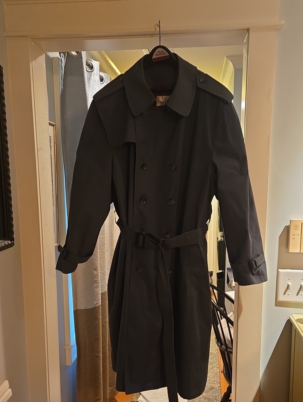 Stanley Becker Men's Double-Breasted Black Trench Coat with Belt